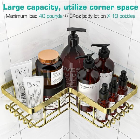 Gold Corner Shower Caddy Shelf Set Adhesive Rustproof Wall-Mounted 3-Tier Organi - Picture 2 of 8